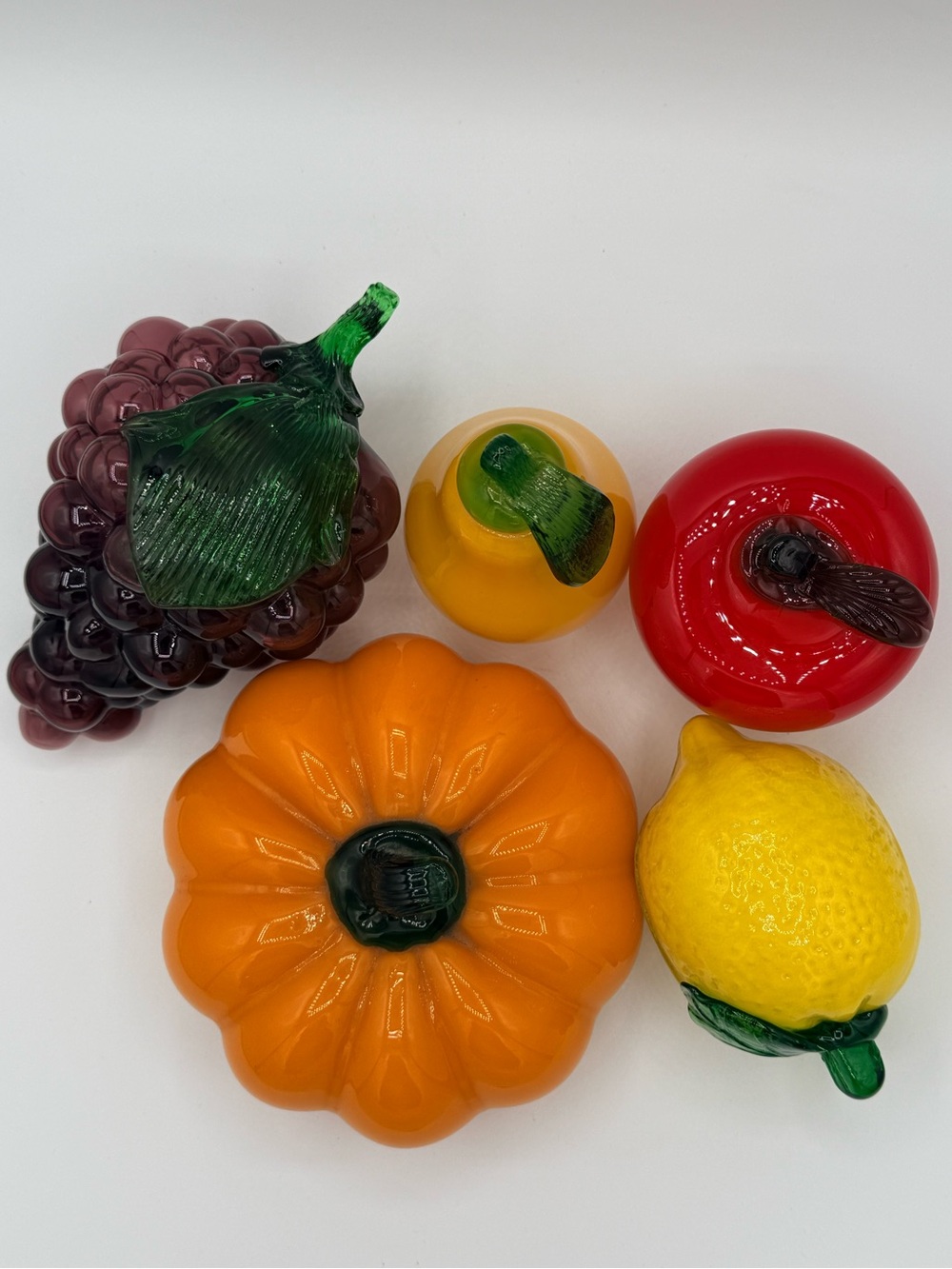 Hand Blown Glass Fruit Decorative Set - Orange, Red, Yellow, Purple, Green